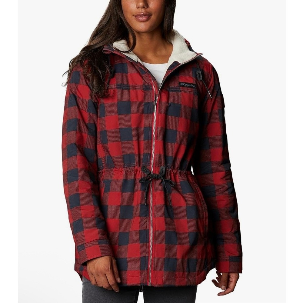 Columbia Women's Chatfield Hill Plaid Fleece Utility Jacket Red Black Medium